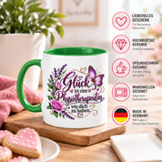 Herzbotschaft Tasse Physiotherapeutin – Glück ist eine Physiotherapeutin wie dich zu haben – liebevolles Geschenk für Physiotherapie, Physiotherapeutin, Praxis, Kollegin, Geburtstag, Weihnachten, Abschied oder Dankeschön – 330 ml Keramiktasse
