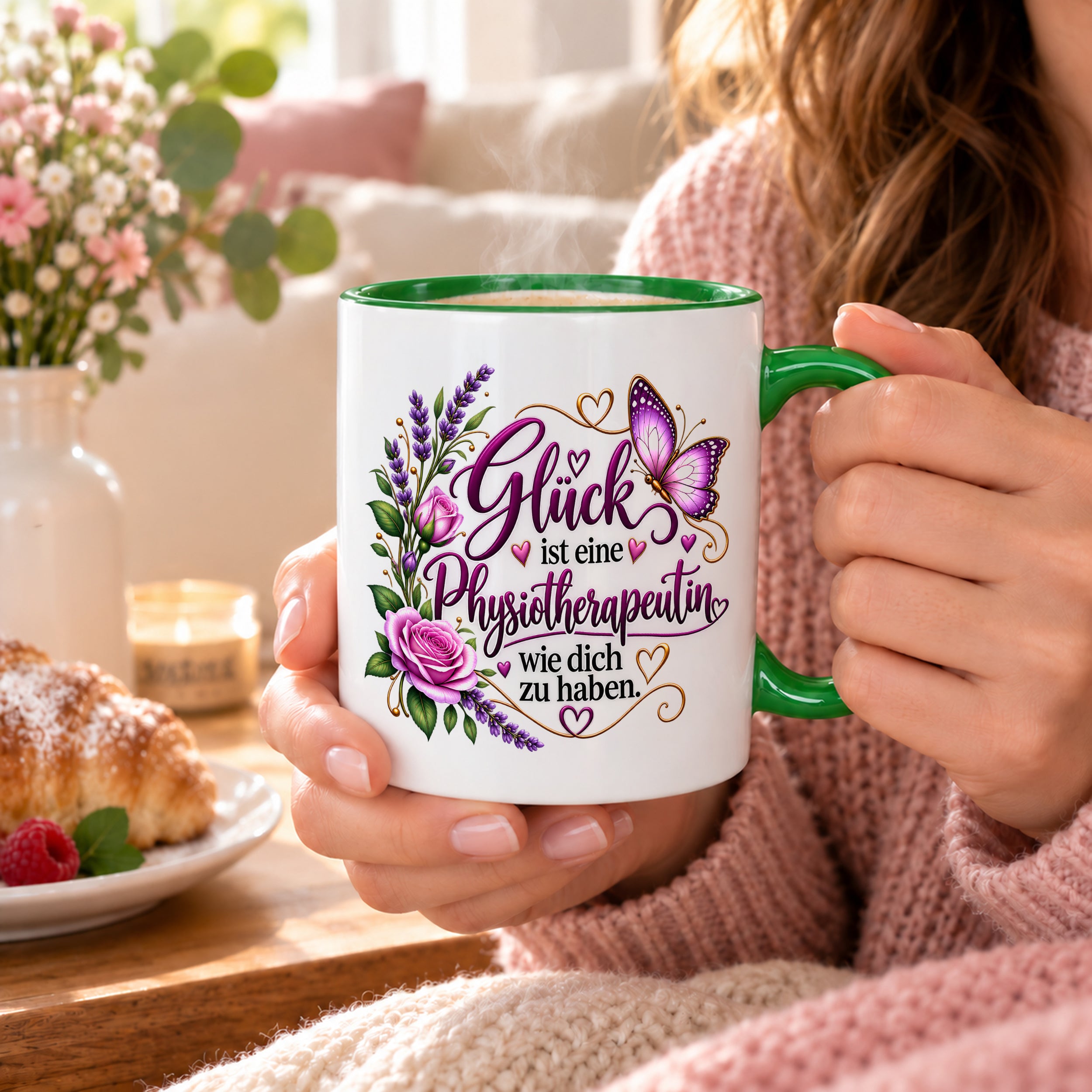 Herzbotschaft Tasse Physiotherapeutin – Glück ist eine Physiotherapeutin wie dich zu haben – liebevolles Geschenk für Physiotherapie, Physiotherapeutin, Praxis, Kollegin, Geburtstag, Weihnachten, Abschied oder Dankeschön – 330 ml Keramiktasse