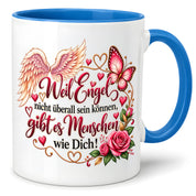 Herzbotschaft Tasse Weil Engel nicht überall sein können gibt es Menschen wie Dich – liebevolles Geschenk für besondere Menschen, Freundin, Mama, Schwester, Kollegin, Dankeschön, Geburtstag oder Weihnachten – 330 ml Keramiktasse
