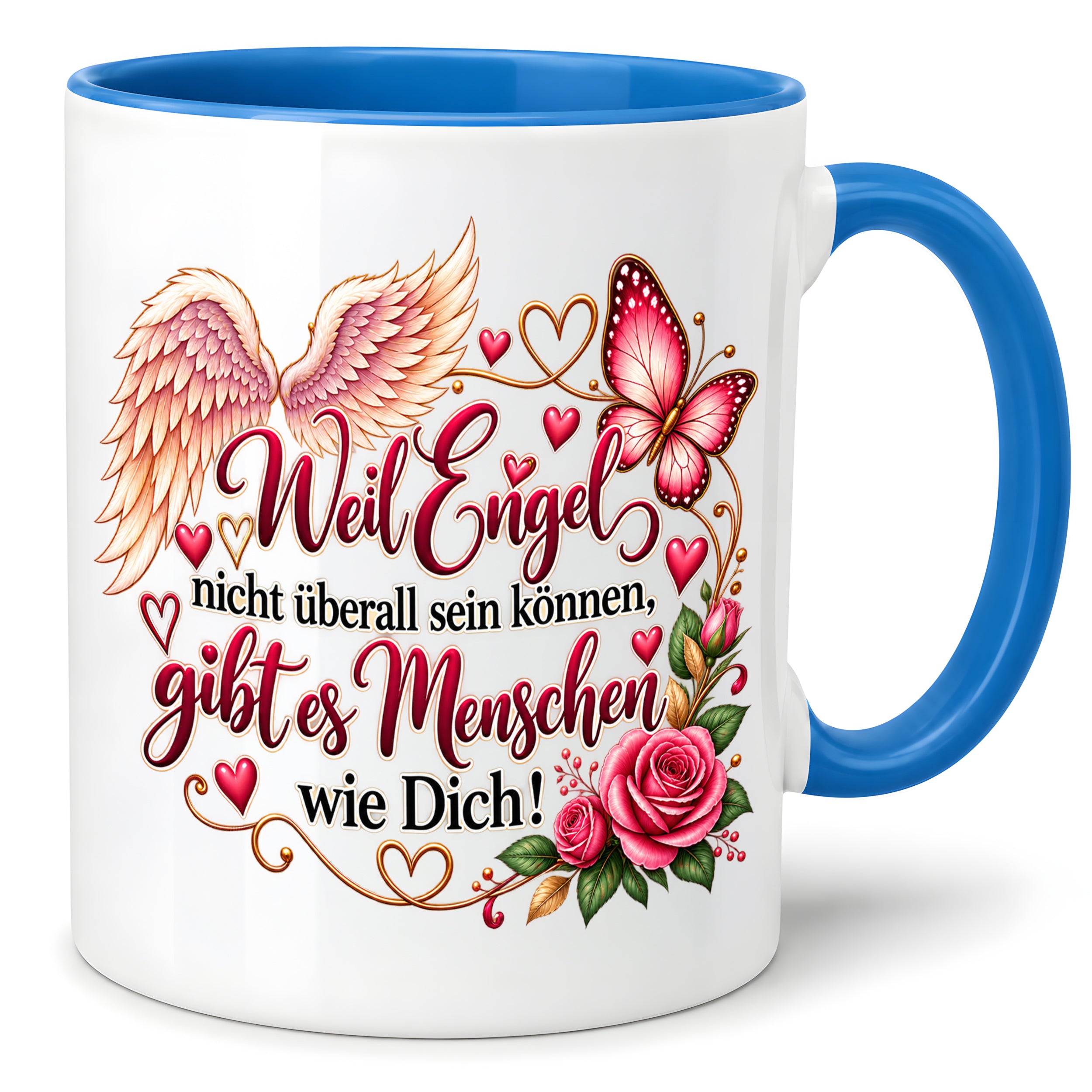 Herzbotschaft Tasse Weil Engel nicht überall sein können gibt es Menschen wie Dich – liebevolles Geschenk für besondere Menschen, Freundin, Mama, Schwester, Kollegin, Dankeschön, Geburtstag oder Weihnachten – 330 ml Keramiktasse