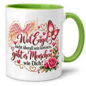 Herzbotschaft Tasse Weil Engel nicht überall sein können gibt es Menschen wie Dich – liebevolles Geschenk für besondere Menschen, Freundin, Mama, Schwester, Kollegin, Dankeschön, Geburtstag oder Weihnachten – 330 ml Keramiktasse