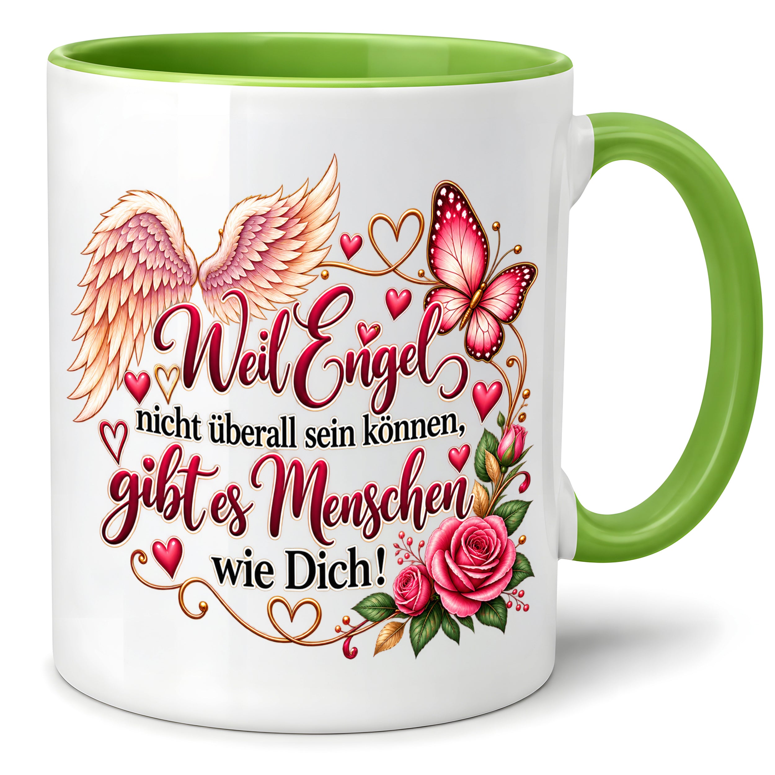 Herzbotschaft Tasse Weil Engel nicht überall sein können gibt es Menschen wie Dich – liebevolles Geschenk für besondere Menschen, Freundin, Mama, Schwester, Kollegin, Dankeschön, Geburtstag oder Weihnachten – 330 ml Keramiktasse