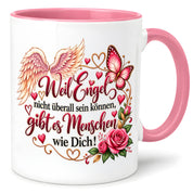 Herzbotschaft Tasse Weil Engel nicht überall sein können gibt es Menschen wie Dich – liebevolles Geschenk für besondere Menschen, Freundin, Mama, Schwester, Kollegin, Dankeschön, Geburtstag oder Weihnachten – 330 ml Keramiktasse