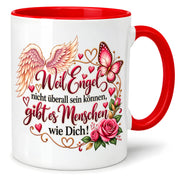 Herzbotschaft Tasse Weil Engel nicht überall sein können gibt es Menschen wie Dich – liebevolles Geschenk für besondere Menschen, Freundin, Mama, Schwester, Kollegin, Dankeschön, Geburtstag oder Weihnachten – 330 ml Keramiktasse