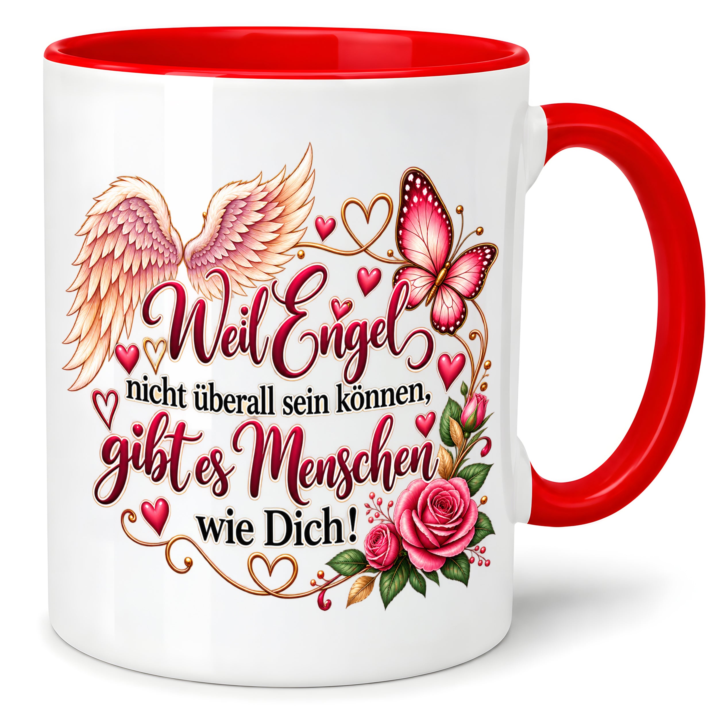 Herzbotschaft Tasse Weil Engel nicht überall sein können gibt es Menschen wie Dich – liebevolles Geschenk für besondere Menschen, Freundin, Mama, Schwester, Kollegin, Dankeschön, Geburtstag oder Weihnachten – 330 ml Keramiktasse