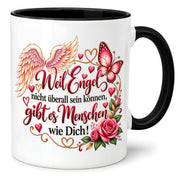 Herzbotschaft Tasse Weil Engel nicht überall sein können gibt es Menschen wie Dich – liebevolles Geschenk für besondere Menschen, Freundin, Mama, Schwester, Kollegin, Dankeschön, Geburtstag oder Weihnachten – 330 ml Keramiktasse
