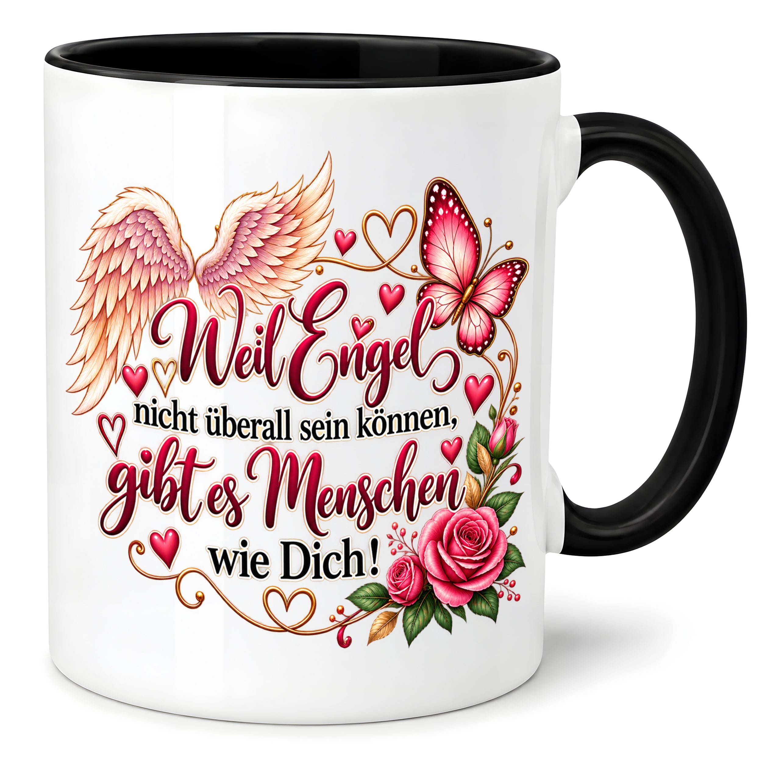Herzbotschaft Tasse Weil Engel nicht überall sein können gibt es Menschen wie Dich – liebevolles Geschenk für besondere Menschen, Freundin, Mama, Schwester, Kollegin, Dankeschön, Geburtstag oder Weihnachten – 330 ml Keramiktasse