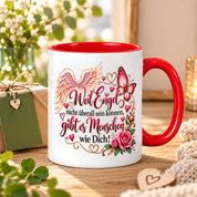 Herzbotschaft Tasse Weil Engel nicht überall sein können gibt es Menschen wie Dich – liebevolles Geschenk für besondere Menschen, Freundin, Mama, Schwester, Kollegin, Dankeschön, Geburtstag oder Weihnachten – 330 ml Keramiktasse