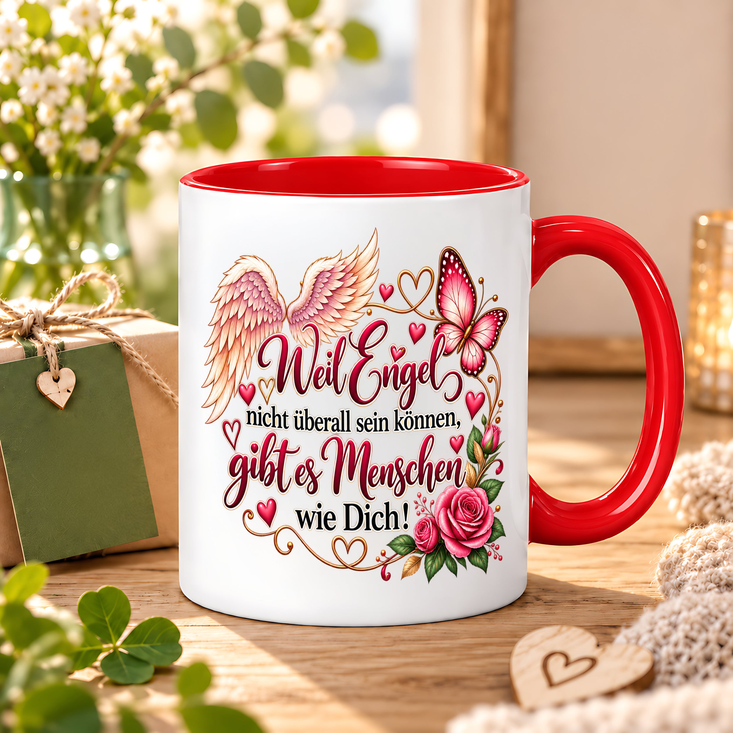 Herzbotschaft Tasse Weil Engel nicht überall sein können gibt es Menschen wie Dich – liebevolles Geschenk für besondere Menschen, Freundin, Mama, Schwester, Kollegin, Dankeschön, Geburtstag oder Weihnachten – 330 ml Keramiktasse