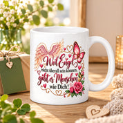 Herzbotschaft Tasse Weil Engel nicht überall sein können gibt es Menschen wie Dich – liebevolles Geschenk für besondere Menschen, Freundin, Mama, Schwester, Kollegin, Dankeschön, Geburtstag oder Weihnachten – 330 ml Keramiktasse