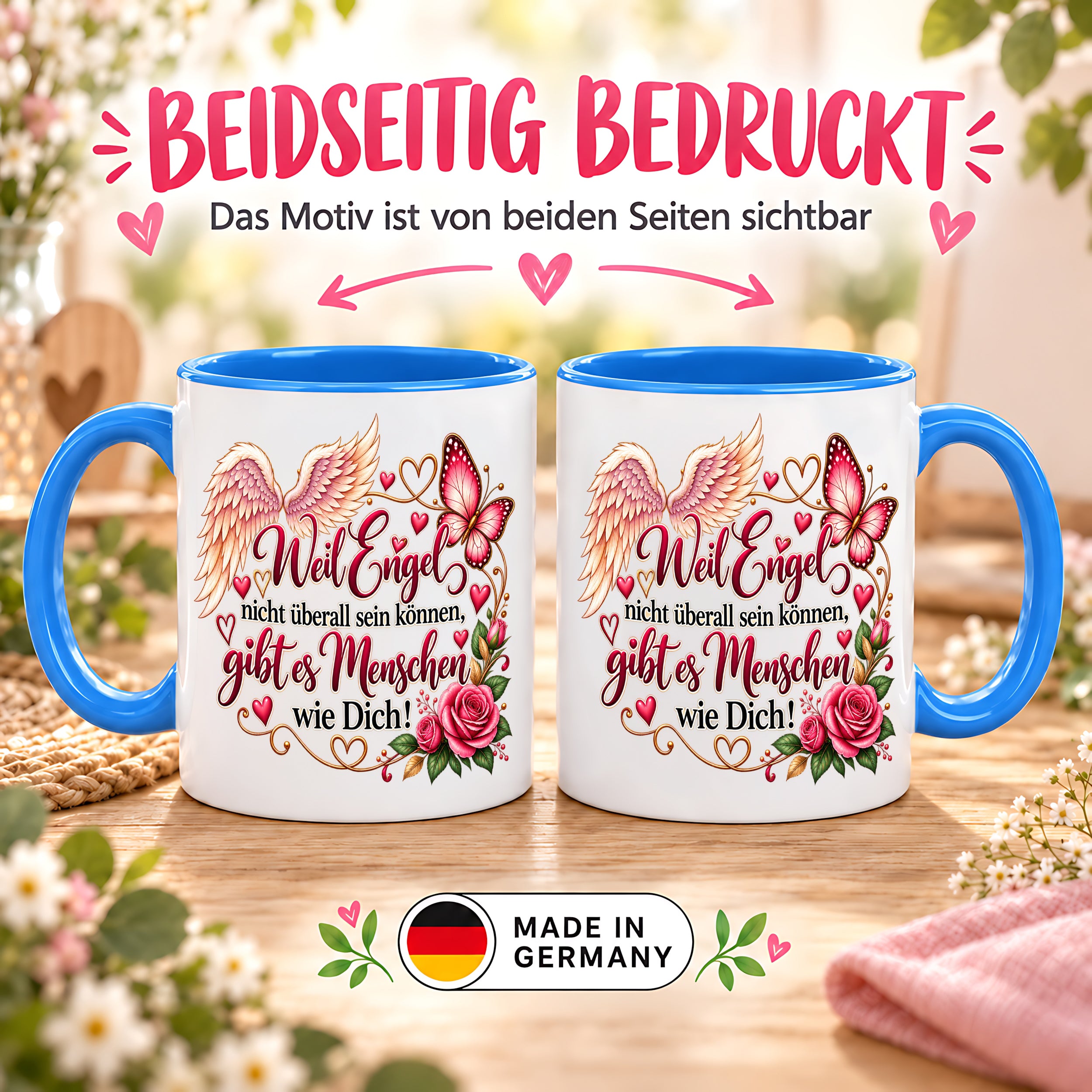Herzbotschaft Tasse Weil Engel nicht überall sein können gibt es Menschen wie Dich – liebevolles Geschenk für besondere Menschen, Freundin, Mama, Schwester, Kollegin, Dankeschön, Geburtstag oder Weihnachten – 330 ml Keramiktasse