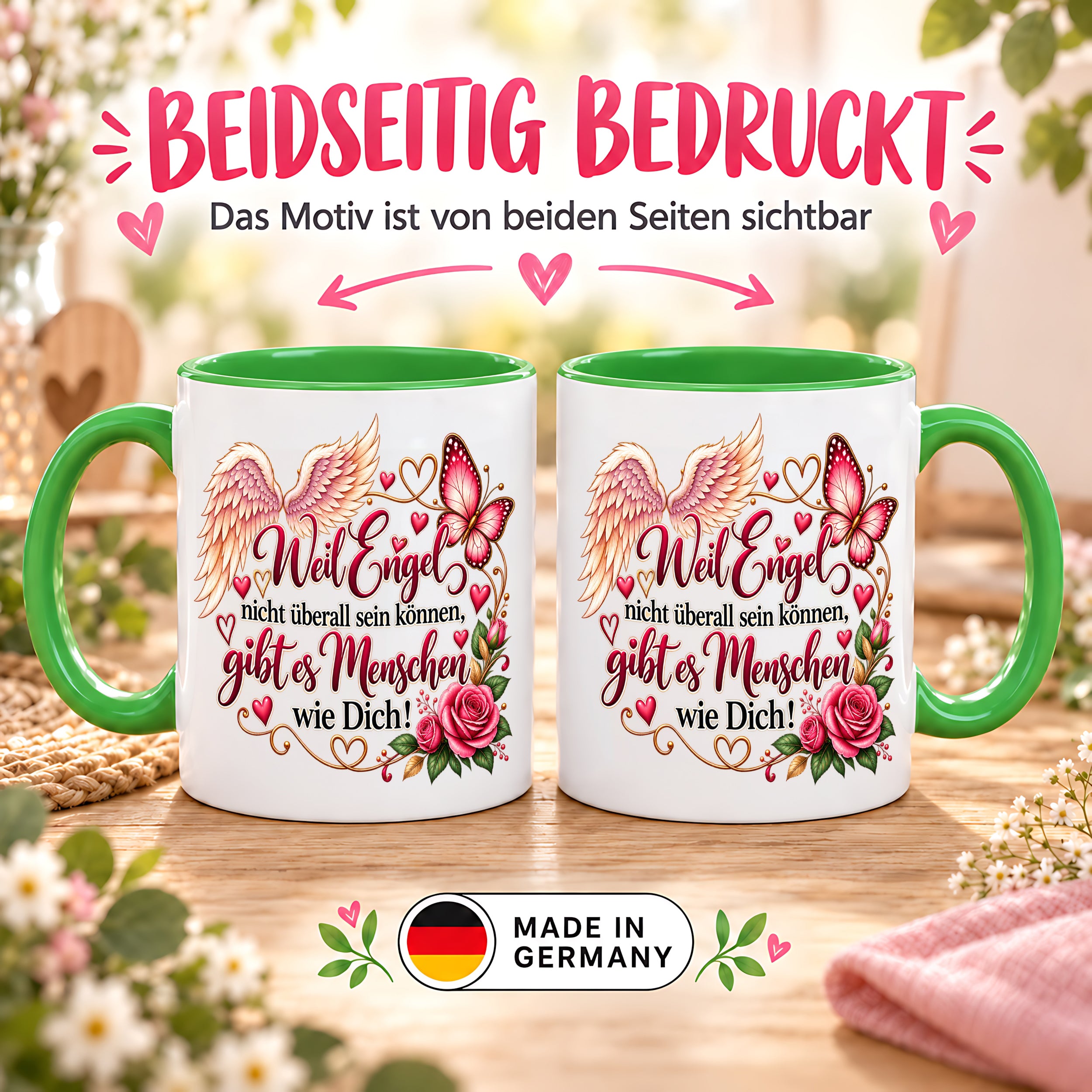 Herzbotschaft Tasse Weil Engel nicht überall sein können gibt es Menschen wie Dich – liebevolles Geschenk für besondere Menschen, Freundin, Mama, Schwester, Kollegin, Dankeschön, Geburtstag oder Weihnachten – 330 ml Keramiktasse