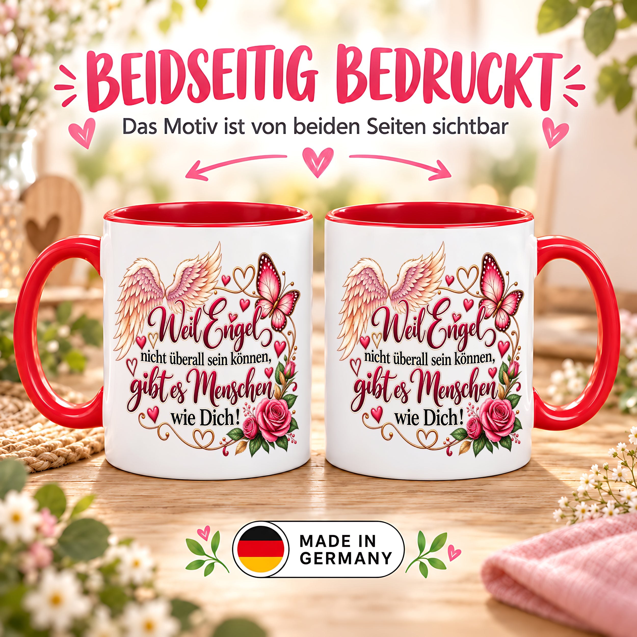 Herzbotschaft Tasse Weil Engel nicht überall sein können gibt es Menschen wie Dich – liebevolles Geschenk für besondere Menschen, Freundin, Mama, Schwester, Kollegin, Dankeschön, Geburtstag oder Weihnachten – 330 ml Keramiktasse