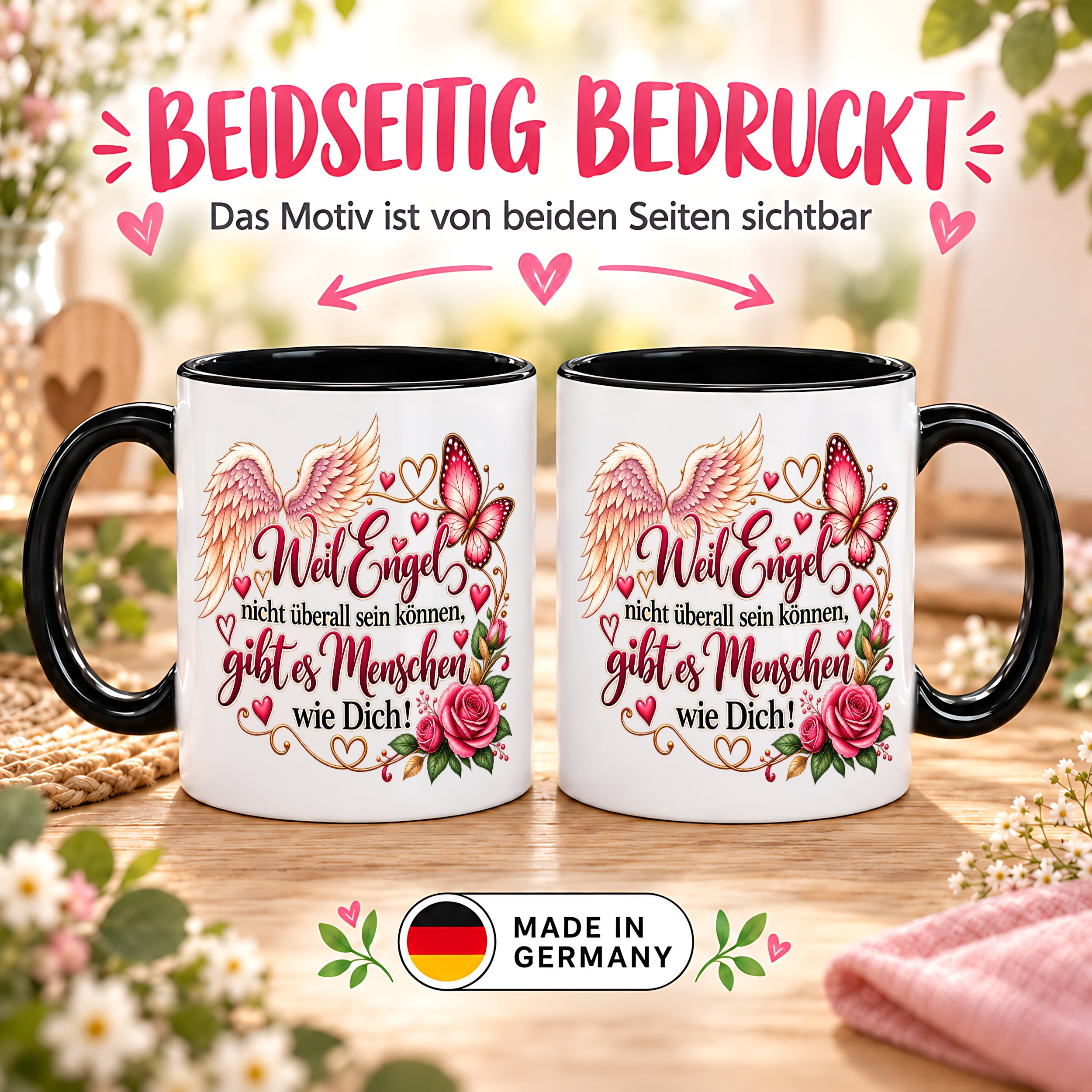 Herzbotschaft Tasse Weil Engel nicht überall sein können gibt es Menschen wie Dich – liebevolles Geschenk für besondere Menschen, Freundin, Mama, Schwester, Kollegin, Dankeschön, Geburtstag oder Weihnachten – 330 ml Keramiktasse