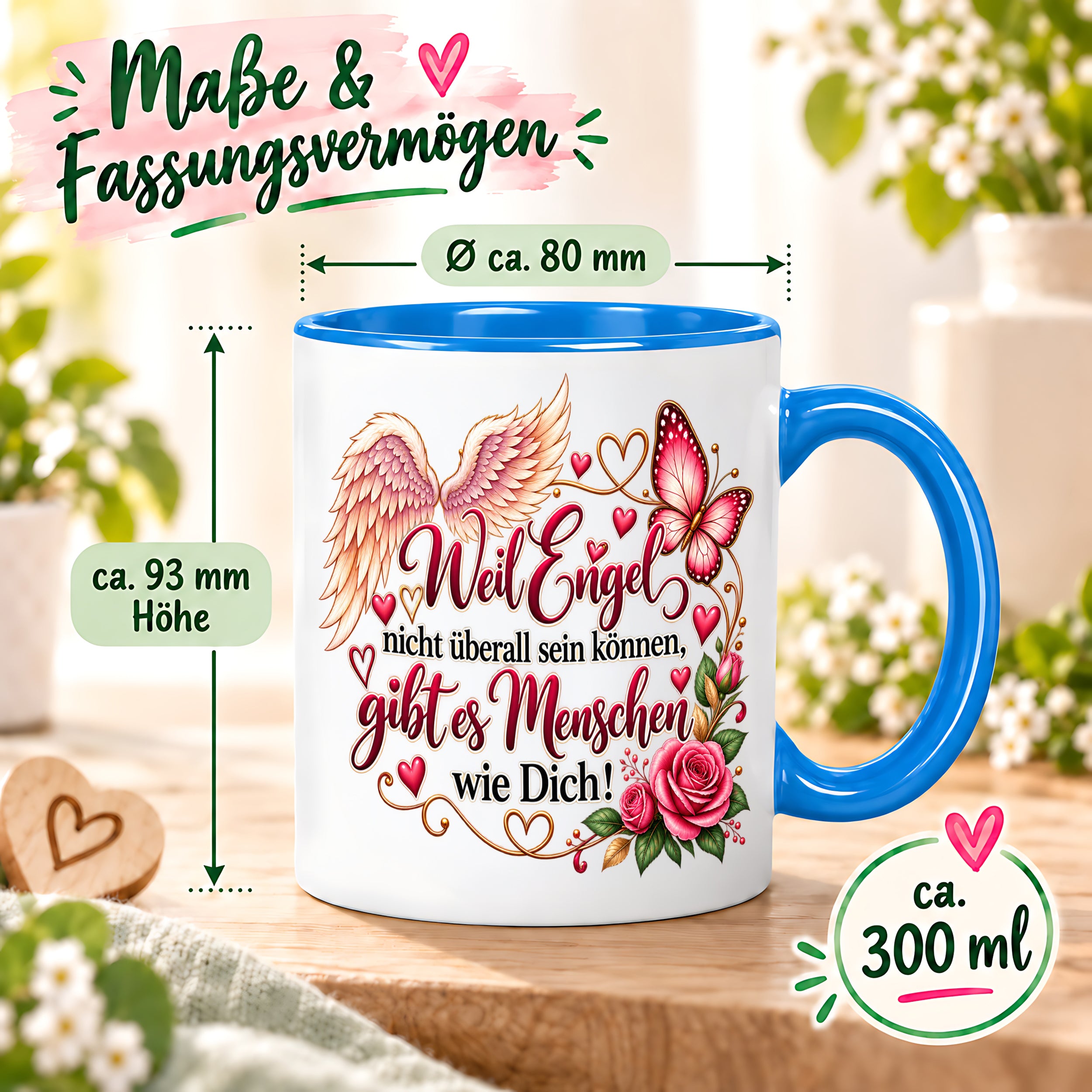 Herzbotschaft Tasse Weil Engel nicht überall sein können gibt es Menschen wie Dich – liebevolles Geschenk für besondere Menschen, Freundin, Mama, Schwester, Kollegin, Dankeschön, Geburtstag oder Weihnachten – 330 ml Keramiktasse