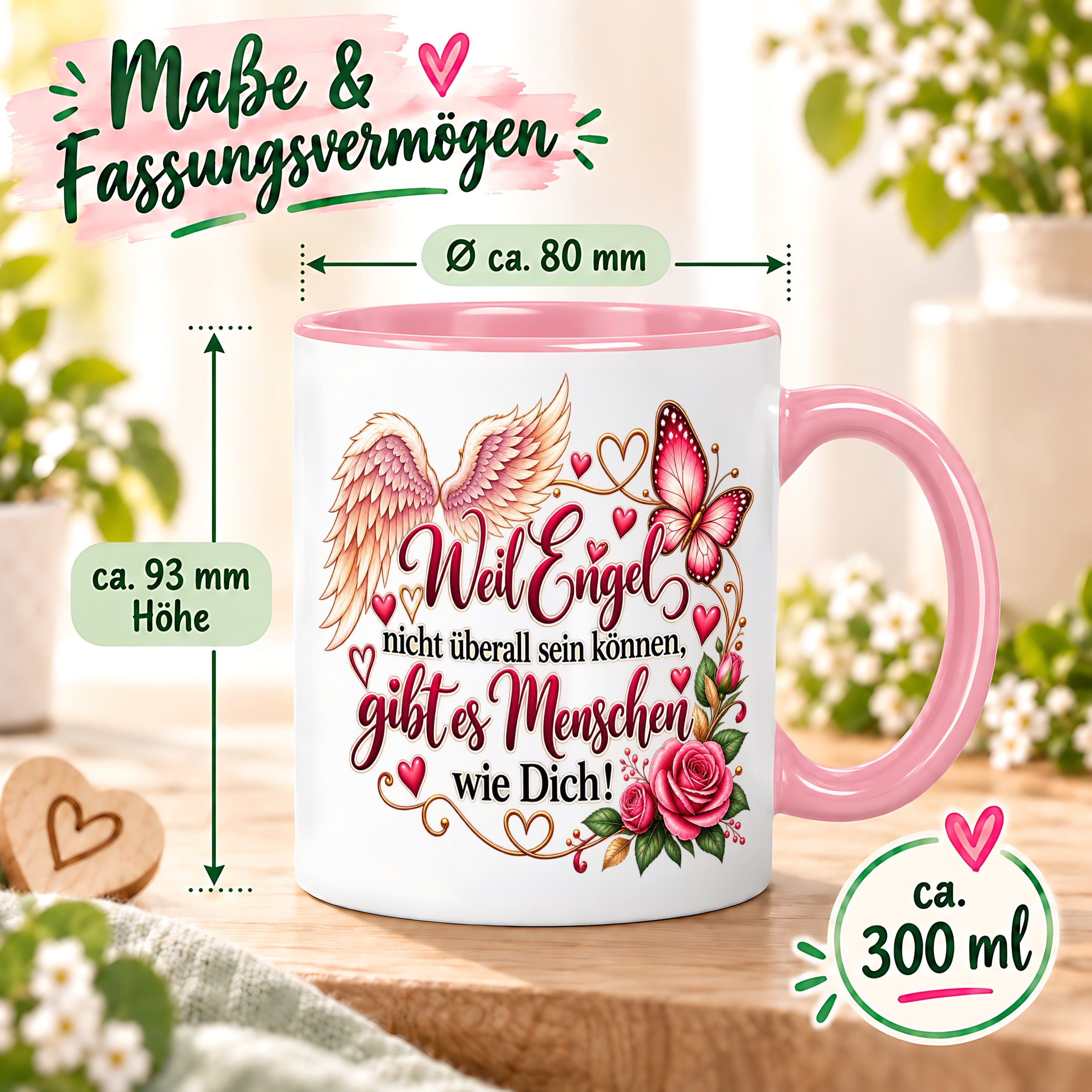 Herzbotschaft Tasse Weil Engel nicht überall sein können gibt es Menschen wie Dich – liebevolles Geschenk für besondere Menschen, Freundin, Mama, Schwester, Kollegin, Dankeschön, Geburtstag oder Weihnachten – 330 ml Keramiktasse