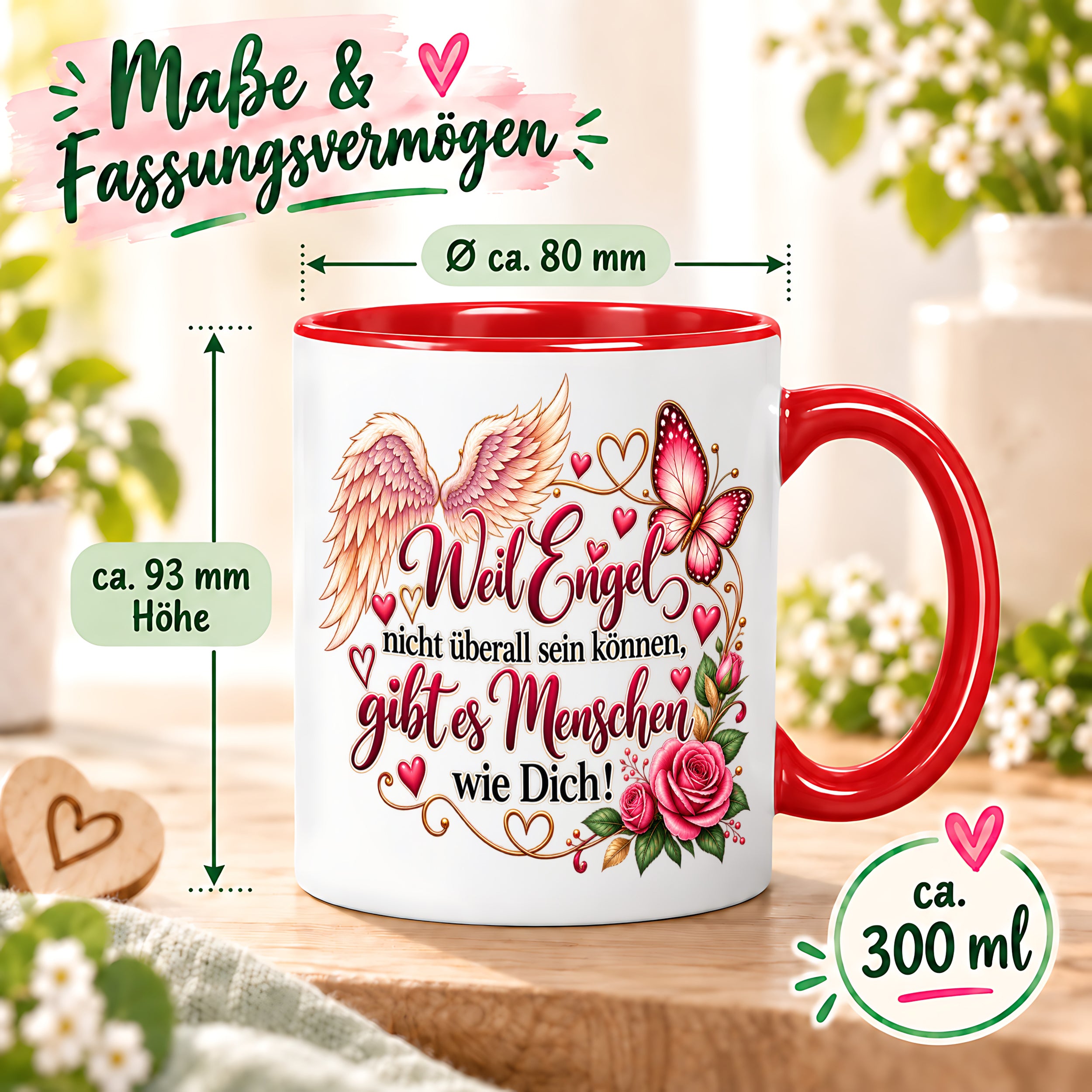 Herzbotschaft Tasse Weil Engel nicht überall sein können gibt es Menschen wie Dich – liebevolles Geschenk für besondere Menschen, Freundin, Mama, Schwester, Kollegin, Dankeschön, Geburtstag oder Weihnachten – 330 ml Keramiktasse