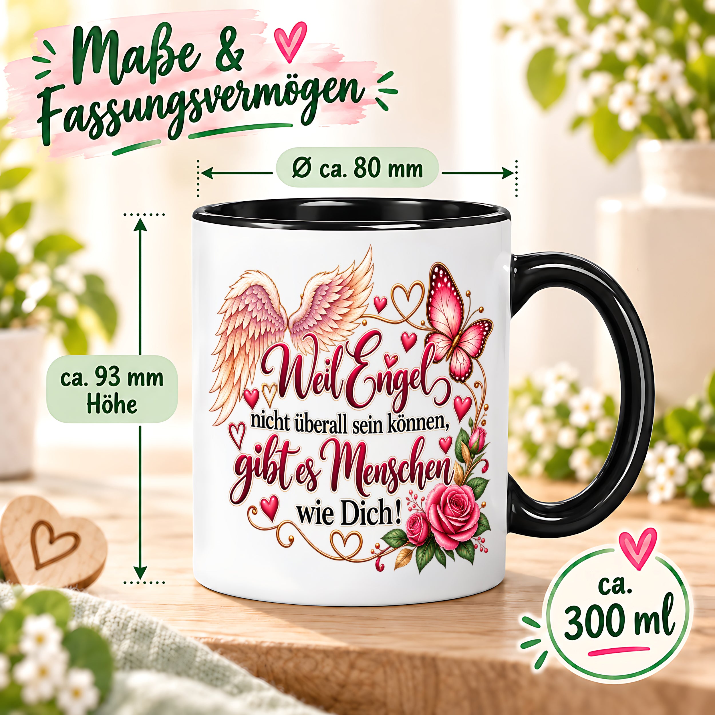 Herzbotschaft Tasse Weil Engel nicht überall sein können gibt es Menschen wie Dich – liebevolles Geschenk für besondere Menschen, Freundin, Mama, Schwester, Kollegin, Dankeschön, Geburtstag oder Weihnachten – 330 ml Keramiktasse