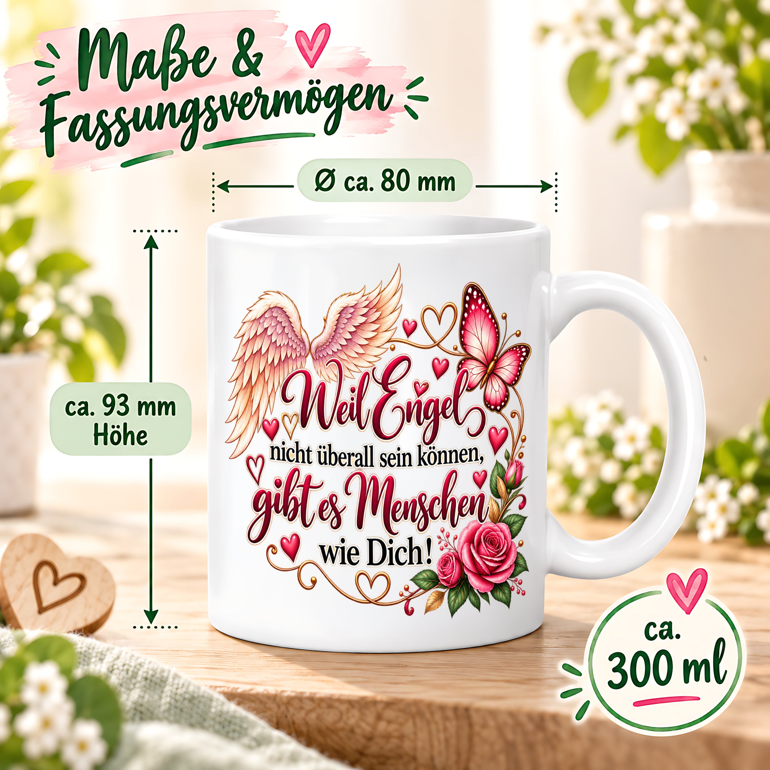 Herzbotschaft Tasse Weil Engel nicht überall sein können gibt es Menschen wie Dich – liebevolles Geschenk für besondere Menschen, Freundin, Mama, Schwester, Kollegin, Dankeschön, Geburtstag oder Weihnachten – 330 ml Keramiktasse