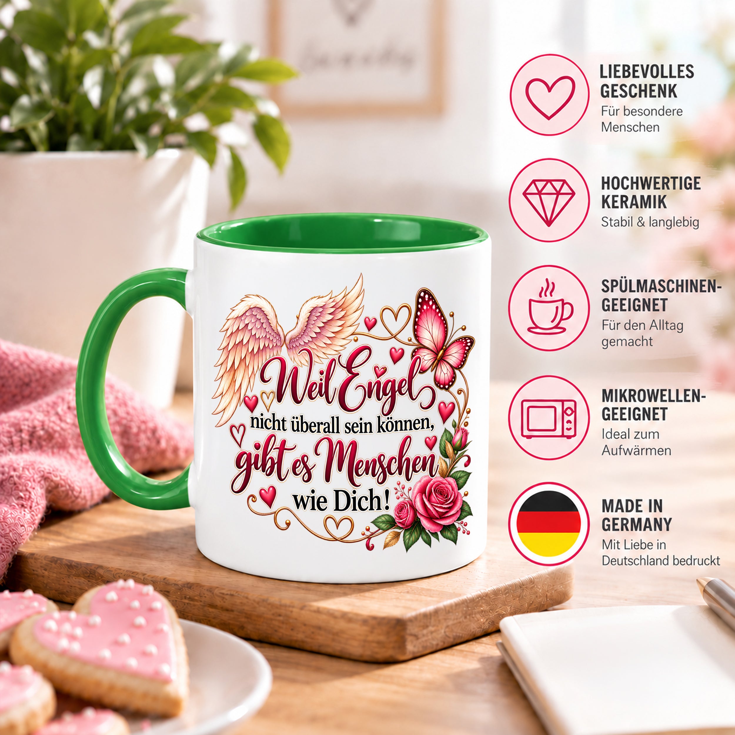Herzbotschaft Tasse Weil Engel nicht überall sein können gibt es Menschen wie Dich – liebevolles Geschenk für besondere Menschen, Freundin, Mama, Schwester, Kollegin, Dankeschön, Geburtstag oder Weihnachten – 330 ml Keramiktasse