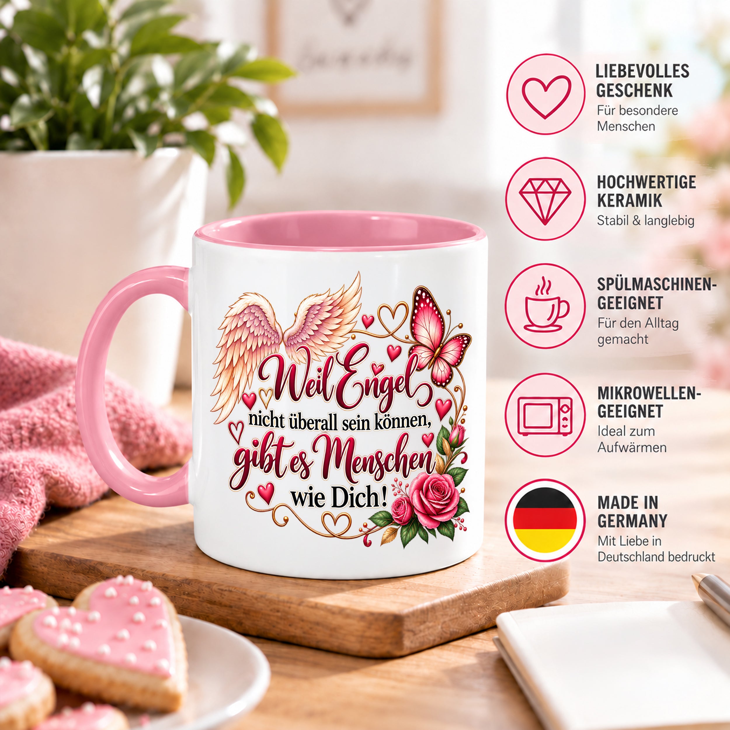 Herzbotschaft Tasse Weil Engel nicht überall sein können gibt es Menschen wie Dich – liebevolles Geschenk für besondere Menschen, Freundin, Mama, Schwester, Kollegin, Dankeschön, Geburtstag oder Weihnachten – 330 ml Keramiktasse
