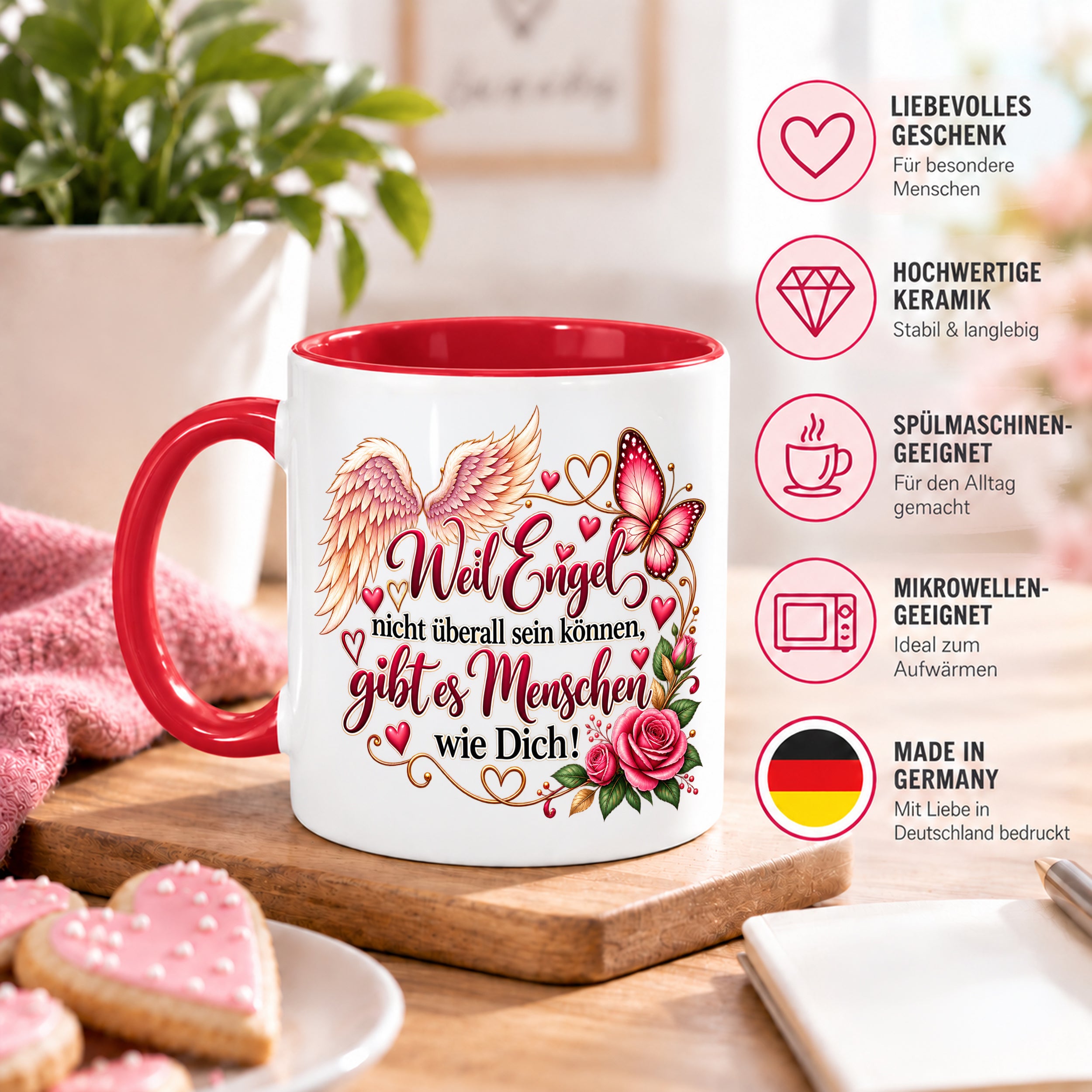 Herzbotschaft Tasse Weil Engel nicht überall sein können gibt es Menschen wie Dich – liebevolles Geschenk für besondere Menschen, Freundin, Mama, Schwester, Kollegin, Dankeschön, Geburtstag oder Weihnachten – 330 ml Keramiktasse