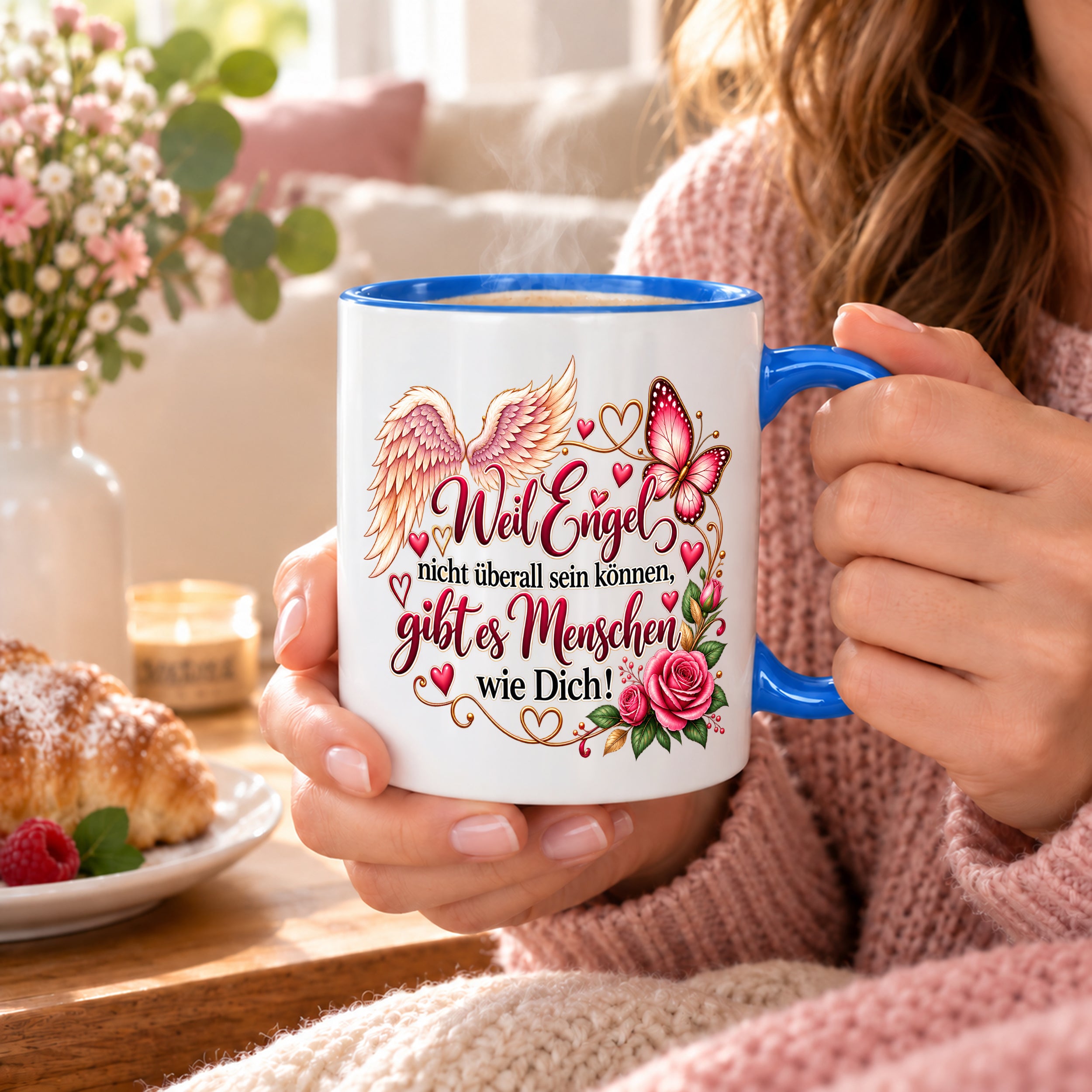 Herzbotschaft Tasse Weil Engel nicht überall sein können gibt es Menschen wie Dich – liebevolles Geschenk für besondere Menschen, Freundin, Mama, Schwester, Kollegin, Dankeschön, Geburtstag oder Weihnachten – 330 ml Keramiktasse