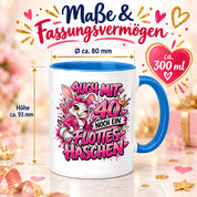 Herzbotschaft Tasse 40. Geburtstag Frau – Auch mit 40 noch ein flottes Häschen – lustiges Geburtstagsgeschenk für Frauen, Freundin, Schwester, Kollegin, Mama oder Ehefrau – witzige Hasen Tasse – 330 ml Keramiktasse