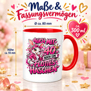 Herzbotschaft Tasse 40. Geburtstag Frau – Auch mit 40 noch ein flottes Häschen – lustiges Geburtstagsgeschenk für Frauen, Freundin, Schwester, Kollegin, Mama oder Ehefrau – witzige Hasen Tasse – 330 ml Keramiktasse