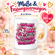 Herzbotschaft Tasse 40. Geburtstag Frau – Auch mit 40 noch ein flottes Häschen – lustiges Geburtstagsgeschenk für Frauen, Freundin, Schwester, Kollegin, Mama oder Ehefrau – witzige Hasen Tasse – 330 ml Keramiktasse