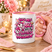 Herzbotschaft Tasse 40. Geburtstag Frau – Auch mit 40 noch ein flottes Häschen – lustiges Geburtstagsgeschenk für Frauen, Freundin, Schwester, Kollegin, Mama oder Ehefrau – witzige Hasen Tasse – 330 ml Keramiktasse