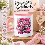 Herzbotschaft Tasse 40. Geburtstag Frau – Auch mit 40 noch ein flottes Häschen – lustiges Geburtstagsgeschenk für Frauen, Freundin, Schwester, Kollegin, Mama oder Ehefrau – witzige Hasen Tasse – 330 ml Keramiktasse