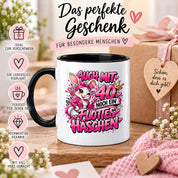 Herzbotschaft Tasse 40. Geburtstag Frau – Auch mit 40 noch ein flottes Häschen – lustiges Geburtstagsgeschenk für Frauen, Freundin, Schwester, Kollegin, Mama oder Ehefrau – witzige Hasen Tasse – 330 ml Keramiktasse