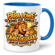 Herzbotschaft Papa Löwe Tasse – König der Familie – Unbesiegbar wenn wir zusammen sind – Geschenk für Papa, Vater, Ehemann – Löwen Familien Tasse – 330 ml