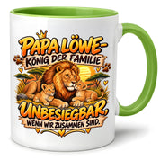 Herzbotschaft Papa Löwe Tasse – König der Familie – Unbesiegbar wenn wir zusammen sind – Geschenk für Papa, Vater, Ehemann – Löwen Familien Tasse – 330 ml
