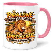 Herzbotschaft Papa Löwe Tasse – König der Familie – Unbesiegbar wenn wir zusammen sind – Geschenk für Papa, Vater, Ehemann – Löwen Familien Tasse – 330 ml