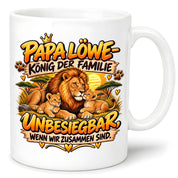 Herzbotschaft Papa Löwe Tasse – König der Familie – Unbesiegbar wenn wir zusammen sind – Geschenk für Papa, Vater, Ehemann – Löwen Familien Tasse – 330 ml