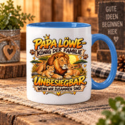 Herzbotschaft Papa Löwe Tasse – König der Familie – Unbesiegbar wenn wir zusammen sind – Geschenk für Papa, Vater, Ehemann – Löwen Familien Tasse – 330 ml