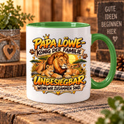 Herzbotschaft Papa Löwe Tasse – König der Familie – Unbesiegbar wenn wir zusammen sind – Geschenk für Papa, Vater, Ehemann – Löwen Familien Tasse – 330 ml