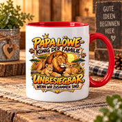 Herzbotschaft Papa Löwe Tasse – König der Familie – Unbesiegbar wenn wir zusammen sind – Geschenk für Papa, Vater, Ehemann – Löwen Familien Tasse – 330 ml
