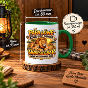Herzbotschaft Papa Löwe Tasse – König der Familie – Unbesiegbar wenn wir zusammen sind – Geschenk für Papa, Vater, Ehemann – Löwen Familien Tasse – 330 ml