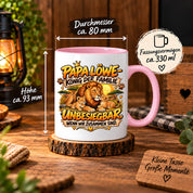 Herzbotschaft Papa Löwe Tasse – König der Familie – Unbesiegbar wenn wir zusammen sind – Geschenk für Papa, Vater, Ehemann – Löwen Familien Tasse – 330 ml
