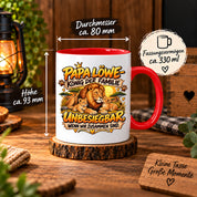 Herzbotschaft Papa Löwe Tasse – König der Familie – Unbesiegbar wenn wir zusammen sind – Geschenk für Papa, Vater, Ehemann – Löwen Familien Tasse – 330 ml