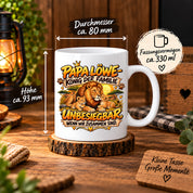 Herzbotschaft Papa Löwe Tasse – König der Familie – Unbesiegbar wenn wir zusammen sind – Geschenk für Papa, Vater, Ehemann – Löwen Familien Tasse – 330 ml