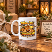 Herzbotschaft Papa Löwe Tasse – König der Familie – Unbesiegbar wenn wir zusammen sind – Geschenk für Papa, Vater, Ehemann – Löwen Familien Tasse – 330 ml