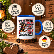 Herzbotschaft Dackel Tasse – Nerv mich weiter und du landest in meiner Tabelle ungeklärte Vermisstenfälle – lustige Tasse mit Hund – Geschenk für Kollegen, Freunde und Dackelfans – 330 ml