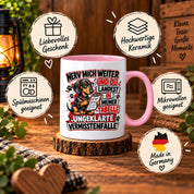 Herzbotschaft Dackel Tasse – Nerv mich weiter und du landest in meiner Tabelle ungeklärte Vermisstenfälle – lustige Tasse mit Hund – Geschenk für Kollegen, Freunde und Dackelfans – 330 ml
