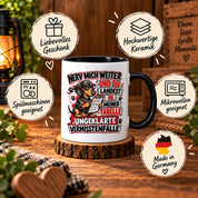 Herzbotschaft Dackel Tasse – Nerv mich weiter und du landest in meiner Tabelle ungeklärte Vermisstenfälle – lustige Tasse mit Hund – Geschenk für Kollegen, Freunde und Dackelfans – 330 ml