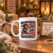 Herzbotschaft Dackel Tasse – Nerv mich weiter und du landest in meiner Tabelle ungeklärte Vermisstenfälle – lustige Tasse mit Hund – Geschenk für Kollegen, Freunde und Dackelfans – 330 ml