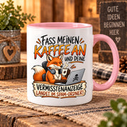 Herzbotschaft Fuchs Tasse – Fass meinen Kaffee an und deine Vermisstenanzeige landet im Spam-Ordner – Lustige Spruchtasse mit Fuchs – Geschenk für Kollegen, Freunde und Kaffeeliebhaber – 330 ml